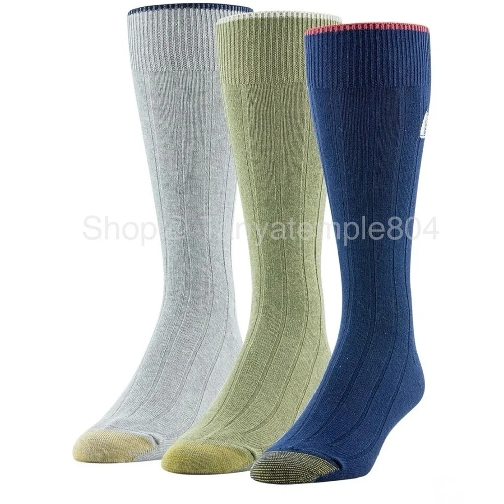 GoldToe Hampton Men's 3-Pair Crew Socks Shoe Size 6-12  Navy/Green/Gray
